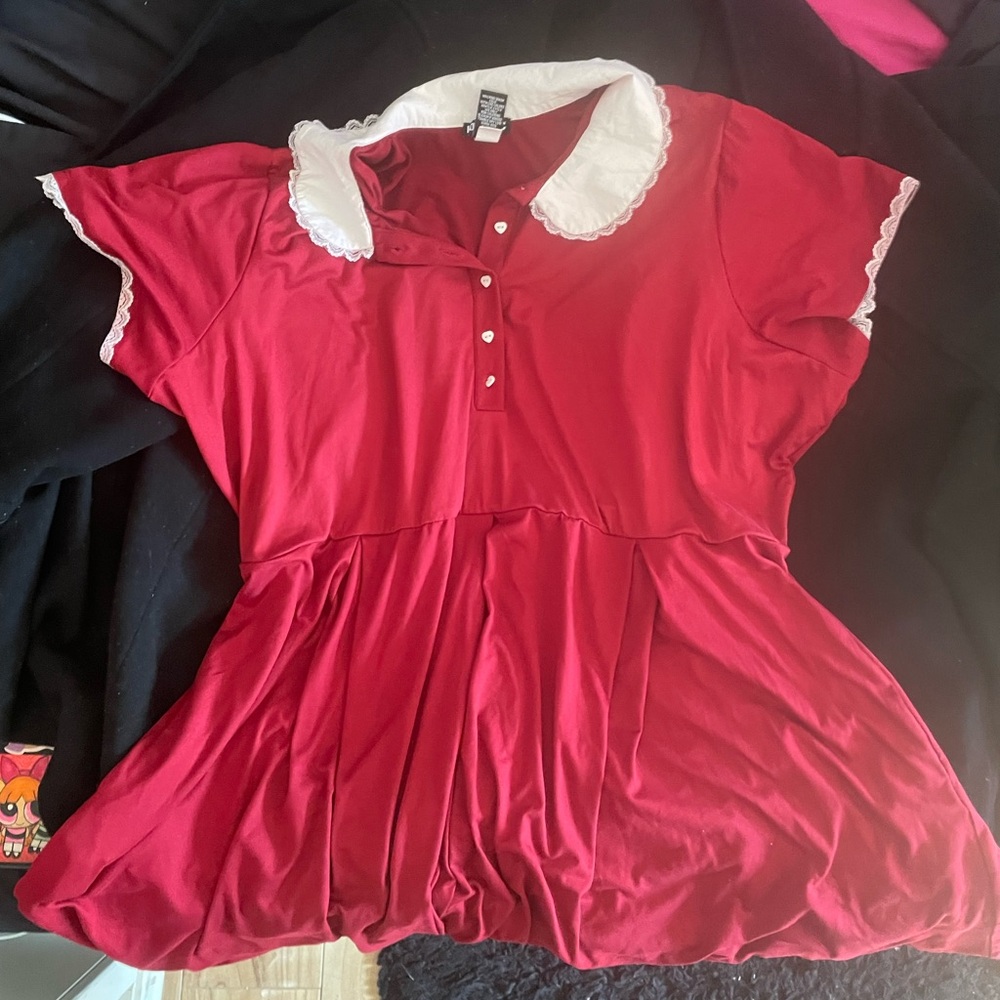 Cute red dress with white heart shaped buttons!